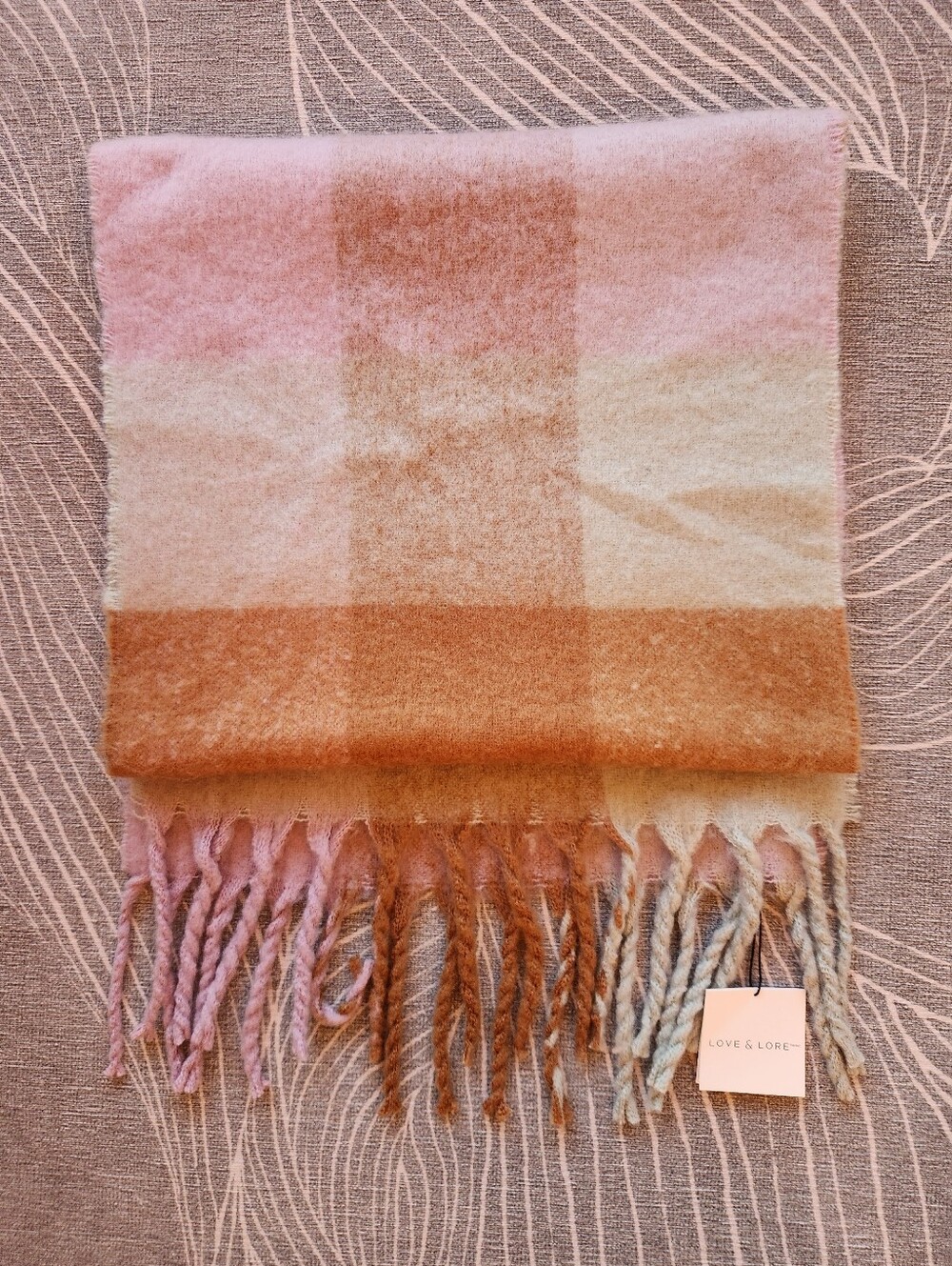 NWT Love & Lore Neopolitan (Pink/Brown/Mint) Fringe Scarf